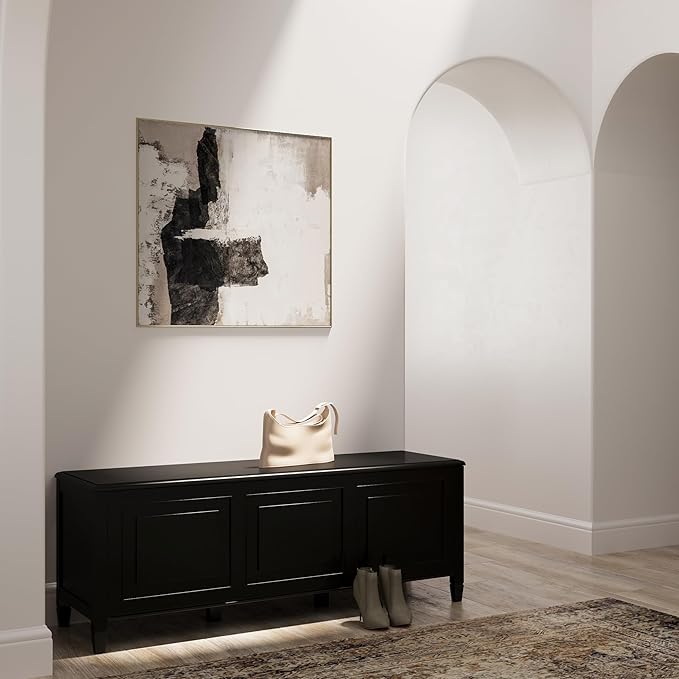 SIMPLIHOME Connaught Entryway Storage Bench - 51 inch Wide Solid Wood Storage Trunk Seat in Black, Traditional Bench for Entryway or Living Room with Lift-Up Lid and Decorative Moulding