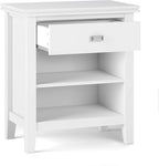 SIMPLIHOME Artisan Bedside Table - 24 inch Wide Solid Wood Nightstand Table in White, Contemporary Bedroom Side or End Table with 1 Drawer, Open Shelf Storage and Bronze Knobs