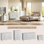 CARPETNAL Fluted 9 Drawer Dresser for Bedroom, 55" Wide Wooden Chest of Drawers with Rounded Corners, Gold Handles, Modern Storage Organizer for Bedroom, Hallway(White)