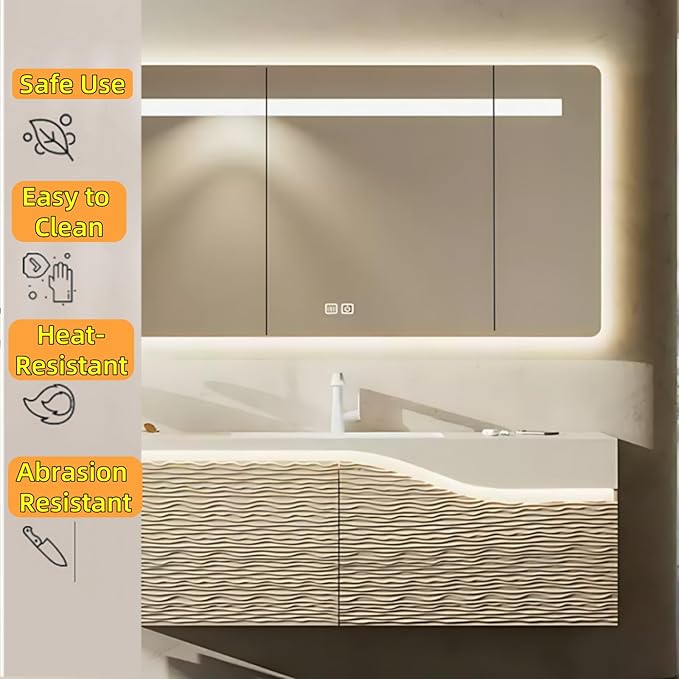 48in Elegant Modern Luxury Bathroom Vanity with Sink - Wall Mounted Solid Wood Cabinet & Smart LED Defogging Mirror | Single Sink Bathroom Cabinets