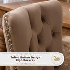 Velvet Upholstered Dining Chairs Set of 8, Modern Style Kitchen Side Chairs with Nailhead Trim and Wood Legs,Metal Pulling Ring for Dining Room Living Room(Khaki)