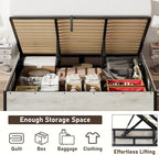 Lift Up Storage Bed Frame, King Size Wooden Platform Bed with Large Storage Underneath, No Box Spring Needed, Noise Free, Distressed White