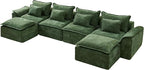 Hobestluk 152" Cloud Modular Sectional Couch 4-Seater Sofa with Ottomans U Shaped Couch Deep Seat Sofa with Removable Cover for Living Room (Green, 4-Seater Sofa with Two Ottomans)