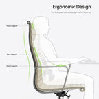Ribbed Office Chair with Top Grain Leather - High Back Ergonomic Desk Chair with Aluminum Arms & Frame, Swivel Wheels & Tilt Function, Adjustable Height