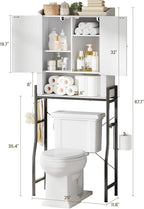 Over The Toilet Storage Cabinet, Over Toilet Organizer with 2-Door & Metal Stand, Bathroom Organizers and Storage with Adjustable Shelves for Bathroom, Restroom, Laundry, White