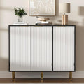 Fluted Buffet Sideboard with 3 Doors, Modern Accent Cabinet with Adjustable Shelves, Kitchen Storage Cabinet with Golden Handles, Coffee Bar for Kitchen, Black & White
