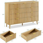 LYNSOM Fluted 9 Drawer Dresser for Bedroom, 55" Wide Modern Chest of Drawers with Curved Profile Design and Metal Handles, Wood Dresser TV Stand & Storage Organizer for Bedroom, Hallway, Oak