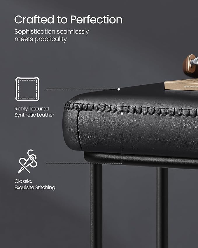 VASAGLE EKHO Collection - Storage Bench for Entryway, Ottoman Bench with Steel Frame, 43.3-Inch Wide, Synthetic Leather, Living Dining Room, Mid-Century Modern, Loads 660 lb, Ink Black ULOM085B01