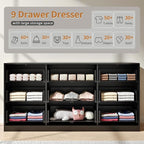 Dresser for Bedroom with 9 Drawer, 63” Long Black Dresser Modern Chest of Drawers with Metal Handle, Wood TV Stand Storage Organizer for Bedroom, Living Room, Black