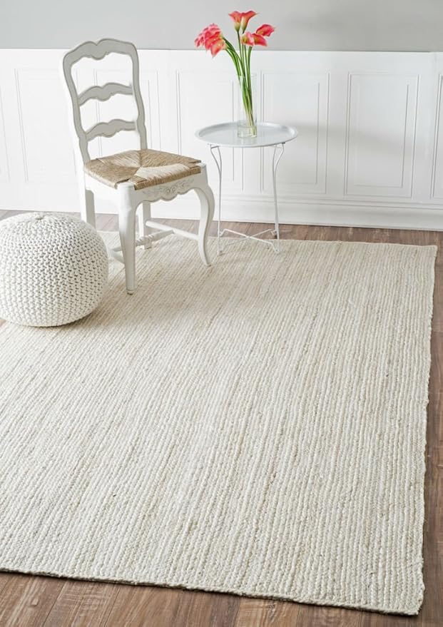 nuLOOM 8x10 Rigo Jute Hand Woven Area Rug, Off White, Solid Farmhouse Design, Natural Fiber, For Bedroom, Living Room, Dining Room, Hallway, Office, Kitchen, Entryway