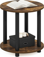 Furinno Turn-N-Tube Simple Design 2-Tier Round Wooden Small Coffee Table, Amber Pine