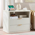LEYAOYAO 31" Wide Fluted Nightstand with Charging Station, Oversized Extra Large 2 Drawers Night Stand,White Wood Bedside Table,Tall Bed Side End Tables,Modern Chest of Drawers Dressers for Bedroom