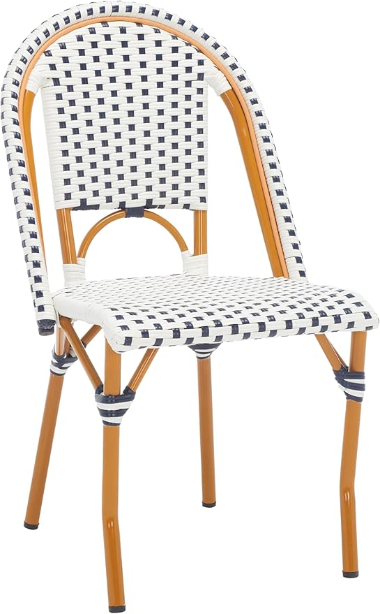 SAFAVIEH Outdoor Collection California Bistro White/Navy Side Chair Set of 2 (Fully Assembled)