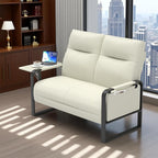 Modern Leather Loveseat, Small Sofa with Side Tray & Pocket, Upholstered Mini Couch for Living Room, Office, Guest Room, Beige