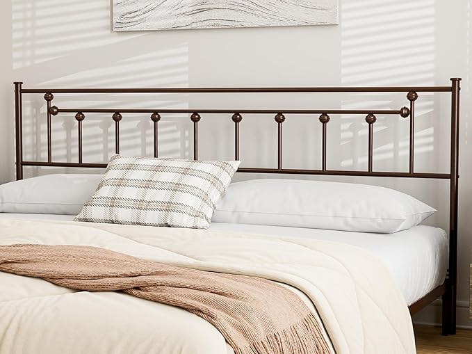 Metal King Size Headboard, Victorian Farmhouse Style Headboard, Easy Assembly, Steel King Headboard Only for Bedroom - Brown