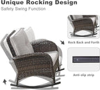 HUMMUH 5 Pieces Wicker Patio Furniture Set,Outdoor Rocker Chairs,Patio Ottomans,Glass Top Side Table,Outdoor Conversation Set for Porch Deck Backyard Poolside