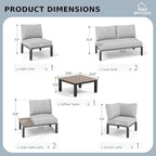 MFSTUDIO 7 Pieces Patio Furniture Set,Outdoor Metal Frame Patio Sectional Sofa Conversation Set with Coffee Table&Removable Cushion for Backyard,Garden,Poolside