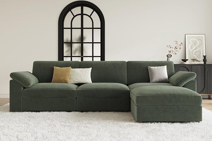 EASE MOOSE Sectional Modular Sofa,Oversized L Shape Sectional Couch Wide Deep Seat Modular Cloud Couch,Green