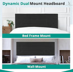 Naomi Home Jessenia Full Size Bed Headboard, Square Tufted, White Linen Fabric, Height Adjustable 42"-52", Metal Legs, Wall/Bed Mount
