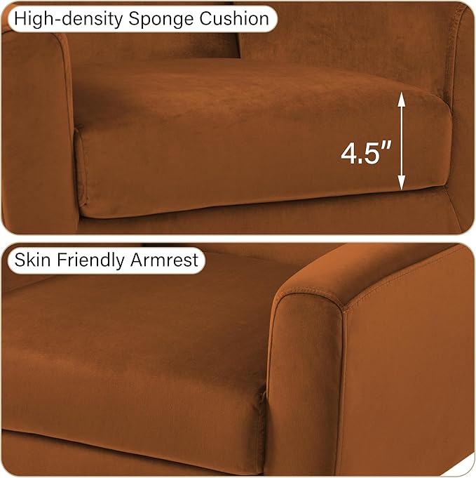 Accent Chair, Modern Velvet Arm Chair for Living Room, Bedroom, Comfy High-Resilient Sponge Reading Chair for Small Spaces-Velvet Orange, Set of 1