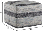SIMPLIHOME Clay Boho Square Pouf in Patterned Blue Melange Cotton for the Living Room, Bedroom and Kids Room