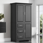 Merax 62.2" Wide Storage Cabinet Pantry Cupboard with Doors and Drawers for Home Kitchen, Bathroom and Living Room, Adjustable Shelf, Black