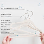 3 Sprouts Velvet Baby Hangers - Non-Slip Hanger for Infant, Toddler, Baby Clothes - Closet Kids Hangers with Slim Design, Nordic Colors, Pack of 50 - Cream