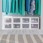 Sterilite 18-Pack Stacking Drawers, Clear Storage Closet Organizer, White Frame, 6 Quart