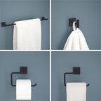 Franklin Brass Nash 4-Piece Bathroom Set Matte Black 18" Towel Bar Rack w/ 6" Extender, Toilet Paper Holder, Hand Towel Holder, Hook | Bathroom Accessory Set Towel Holder Hardware NASH64-MB