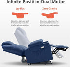 MCombo Dual Motor Large Power Lift Recliner Chair for Elderly, Lay Flat Lift Chair with Heat and Massage, Big Lift Recliner for Tall People, Faux Leather 7815 (Blue, Large)