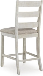 Signature Design by Ashley Skempton | 2-Count 24" Counter-Height Upholstered Bar Stools – Coastal Chic Ladder-Back, Antique White