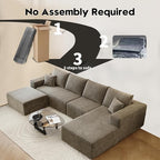 135.4" Cloud Sectional Couch with 1 Ottoman,Modern Modular Sofa with Deep Seat, Comfort U Shaped Sofa Couches for Living Room Bedroom Apartments,No Assembly Required, (Camel,Right Facing Chaise)