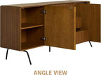 NTC Veil Large Sideboard with 2 Doors and 3 Drawers, Buffet Cabinet with Vertical Groove Design and Metal Legs, Storage Cabinet for Living Room, and Entryway, Effortless Assembly - Rustic Oak