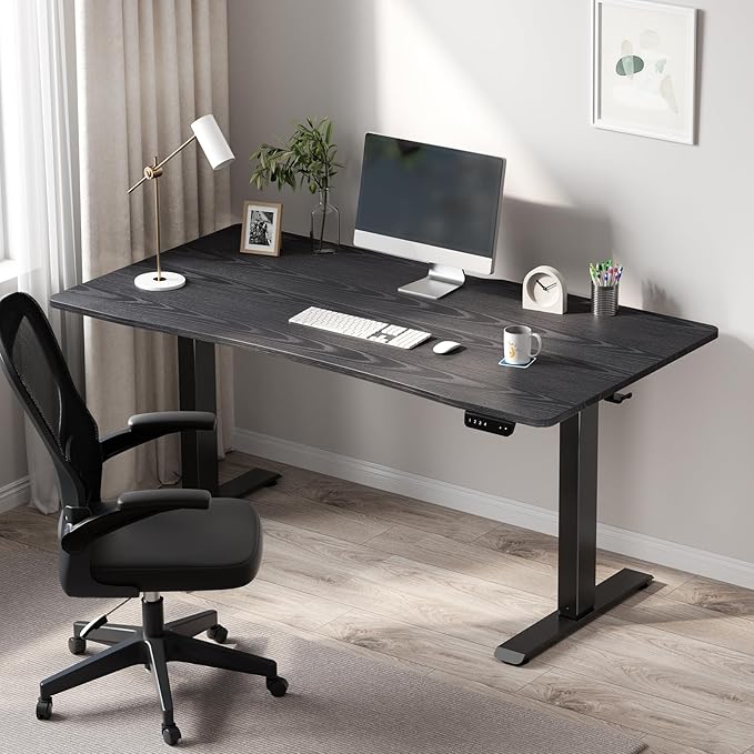 Veken 55 x 28 Inch Electric Standing Desk with Adjustable Height, Sit to Stand Computer Table for Study, Work or Gaming, Home Office Desk Black