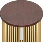 SIMPLIHOME Demy 18-inch Wide Metal and Solid Mango Accent Table in Cognac/Gold, Round Side Table with Mango Wood Top for Living Room or Bedroom, Industrial Style, Assembled