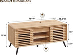 RedLemon 48" Lift top Coffee Table, mid Century Modern Coffee Table with Slatted Sliding Door, Hidden Storage Compartment, 4 Storage Shelves, Center Table for Living Room, Office, Natural Oak