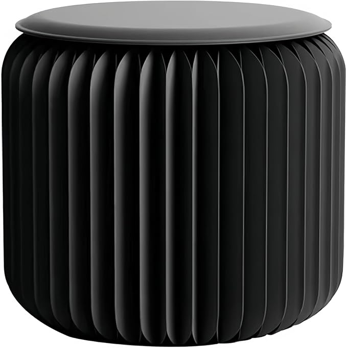 Folding Stool - 12Inch Home Furniture 660lb Load Capacity Foldable Paper Stool - Eco-Friendly Kraft Paper Honeycomb Design,Foldable to 1.2",Brown Modern Minimalist Stool for Living Room(Black)