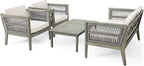 Christopher Knight Home Outdoor Acacia Wood Patio Set, 4-Pieces Patio Conversation Set, Outdoor Furniture with Coffee Table, Patio Deep Seating with Cushion, Porch Chairs for Garden, Grey+Beige