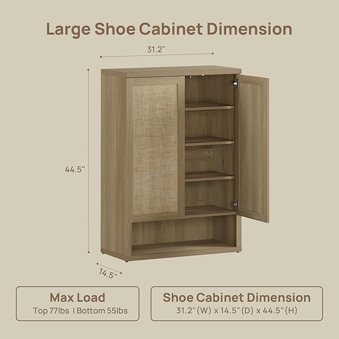 SICOTAS Rattan Shoe Storage Cabinet - Modular Shoe Cabinets with Door Tall Large Shoe Cabinet Storage for Entryway - 31.2" Wide Modular Cabinet for Hallway, Living Room