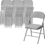 SEALAMB 16 Pack Grey Folding Chairs with Padded Seats & Cushion, Durable Metal Foldable Chairs for Wedding Party, Commercial Chairs for Office School Church Events, 330lb Capacity (Grey-PU, 16 Pack)