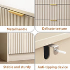 3 Piece Dresser Bedroom Set, 7 Drawer Dresser & 3 Drawer Nightstands with Gold Handles, Fluted Wood Chest of Drawers for Bedroom, Living Room, Entryway, Beige