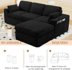114" Cloud Boneless Sectional Couches for Living Room, Modular Sectional Sofa with Cup Holder, Cozy Fluffy L Shaped Deep Seat Boneless Couch with Storage Pocket, No Assembly Required, Black