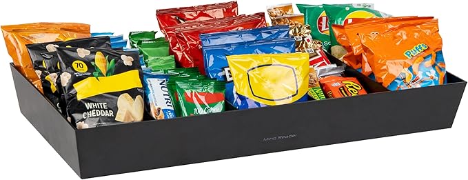 Mind Reader Snack Tray, Countertop Organizer, Snack Tray, Pantry, Breakroom, Kitchen, 24" L x 12" W x 3.25" H, Black