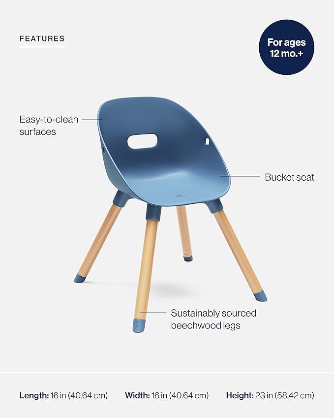 Lalo The Play Chair - Wooden & Non-Toxic Plastic Toddler Chair - Sturdy Bucket Seat, Easy to Clean, Up to 200 lb. Weight Capacity, Set of 2 - Blueberry