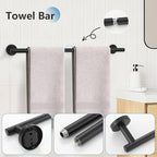 TNOMS 5 Pieces Towel Bar Set Matte Black Bathroom Hardware Accessories Set Stainless Steel Towel Racks Set for Bathroom,Wall Mounted 23.6 Inch Bathroom Hardware Set
