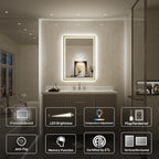 24X36 Inch Led Bathroom Mirror,Frontlit & Backlit Lighted Mirror,Gold Metal Frame Vanity Mirror for Wall,Double Lights Strips,Anti Fog Stepless 3 Colors Temperature & Dimmable
