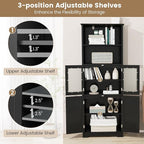 LOKO Tall Bathroom Cabinet, Modern Storage Organizer with Doors & Open Shelves, Wooden Floor Cabinet with Adjustable Shelves for Bathroom, Living Room or Kitchen (Black)