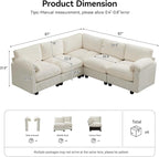 87'' V-Shaped Sectional Sofa Couch, 5-Seater Modular Couches for Living Room, Corduroy Deep Seat Cloud Sofa with Center Stitched, Beige