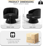 Swivel Accent Chair Set of 2,Upholstered Velvet 360° Swivel Barrel Chair for Living Room Overstuffed Bouncle Reading Chair Round Armchair for Bedroom,Vanity,Office (Black)