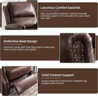 Push Back Recliner Chair Faux Leather Lounge Armchair with Rivet Decoration Wingback Single Sofa Chair with Padded Seat Solid Wood Legs for Living Room, Comfy Upholstered, Red Brown